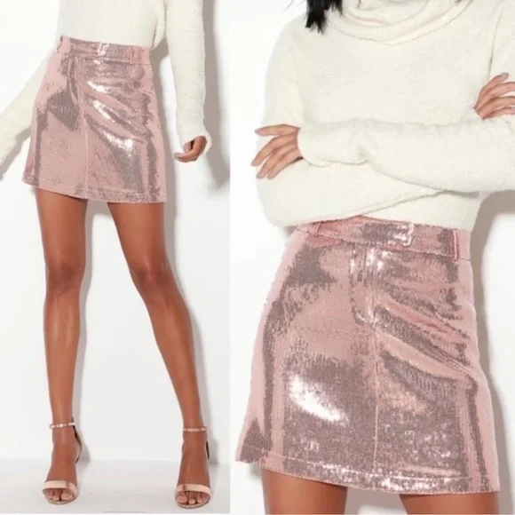 🆕 BB Dakota Rose Gold Sequin Mini Skirt - Picture 1 of 13